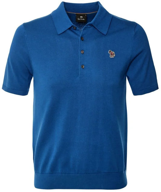 PAUL SMITH PS ZEBRA LOGO KNITTED SHORT SLEEVE POLO JUMPER BLUE 2XL RRP £135 BNWT