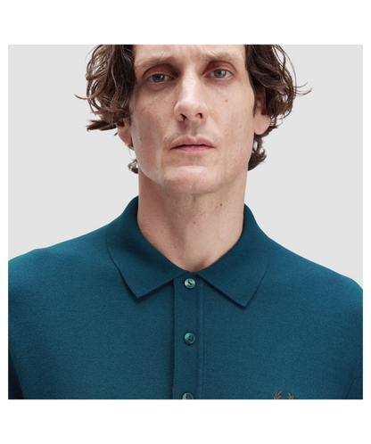FRED PERRY MERINO WOOL BLEND KNIT POLO JUMPER DARK PETROL RRP £140 BNWT
